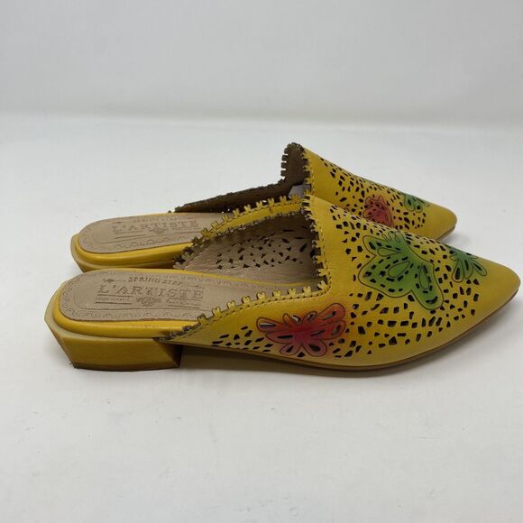 Spring Step L'Artiste Mules Shoes Womens Size 35 Yellow Leather Cutout Floral - Picture 8 of 13